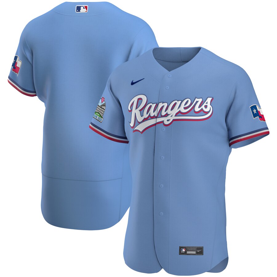 Custom Texas Rangers Men Nike Light Blue Alternate 2020 Authentic Team MLB Jersey